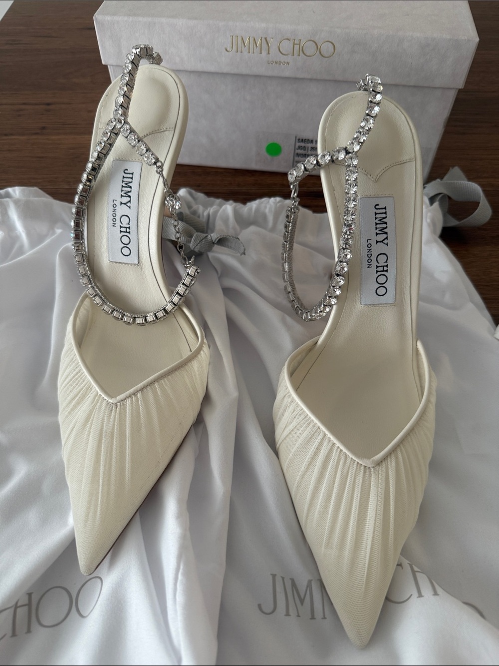 Jimmy Choo Ivory Crystal-Embellished Pointed-Toe Slingback Heels - Picture 2 of 3